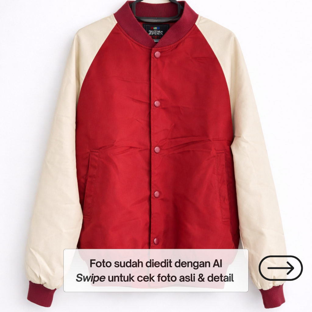 Jaket Bomber Merah Bata Putih Tulang Unisex Polos | Luaran Outer Pria Wanita Ukuran S-M-L