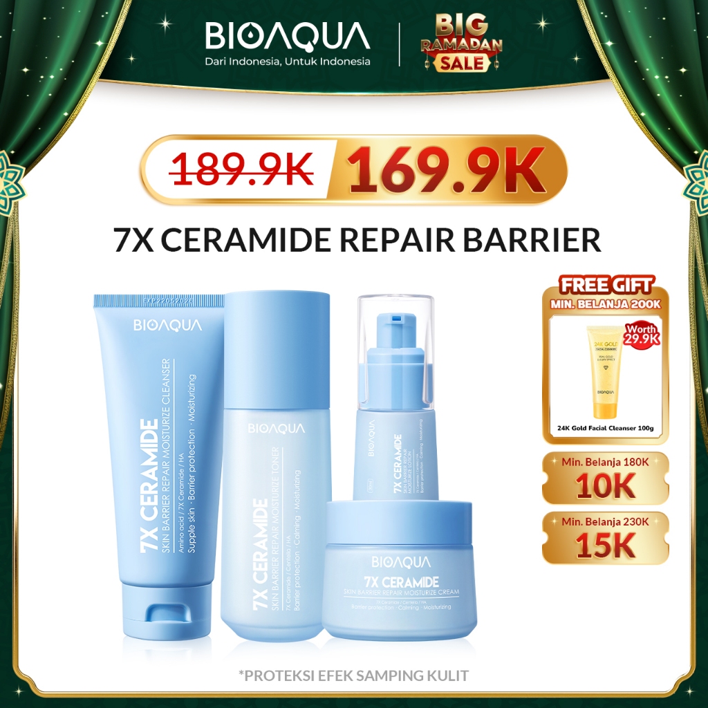 BIOAQUA 7X Ceramide Skincare Paket Repair Barrier Set With Moisturizer Cream/Hydrating Toner/Serum W