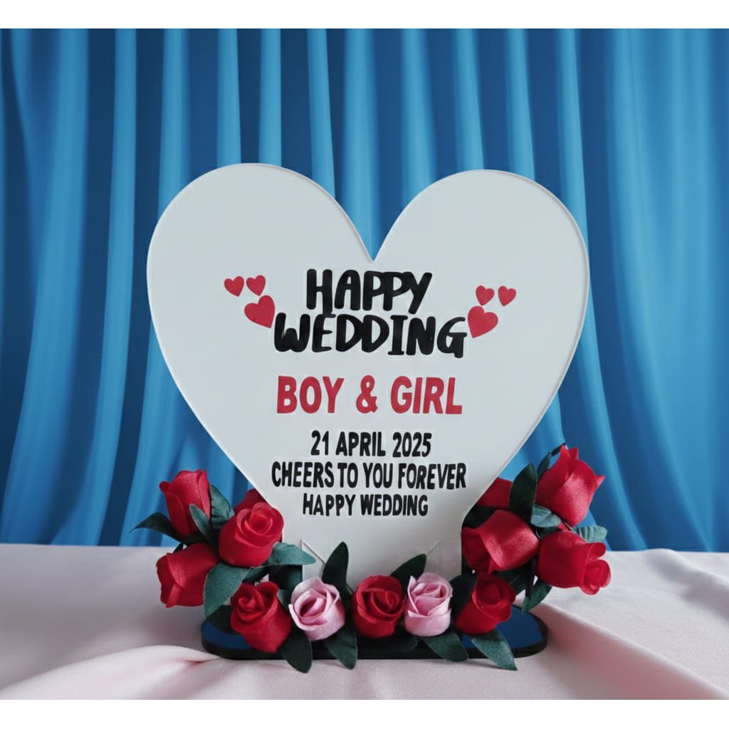 Plakat Akrilik (Ukuran 16cm x 12cm) Ucapan Happy Wedding / Ketebalan Akrilik 5mm