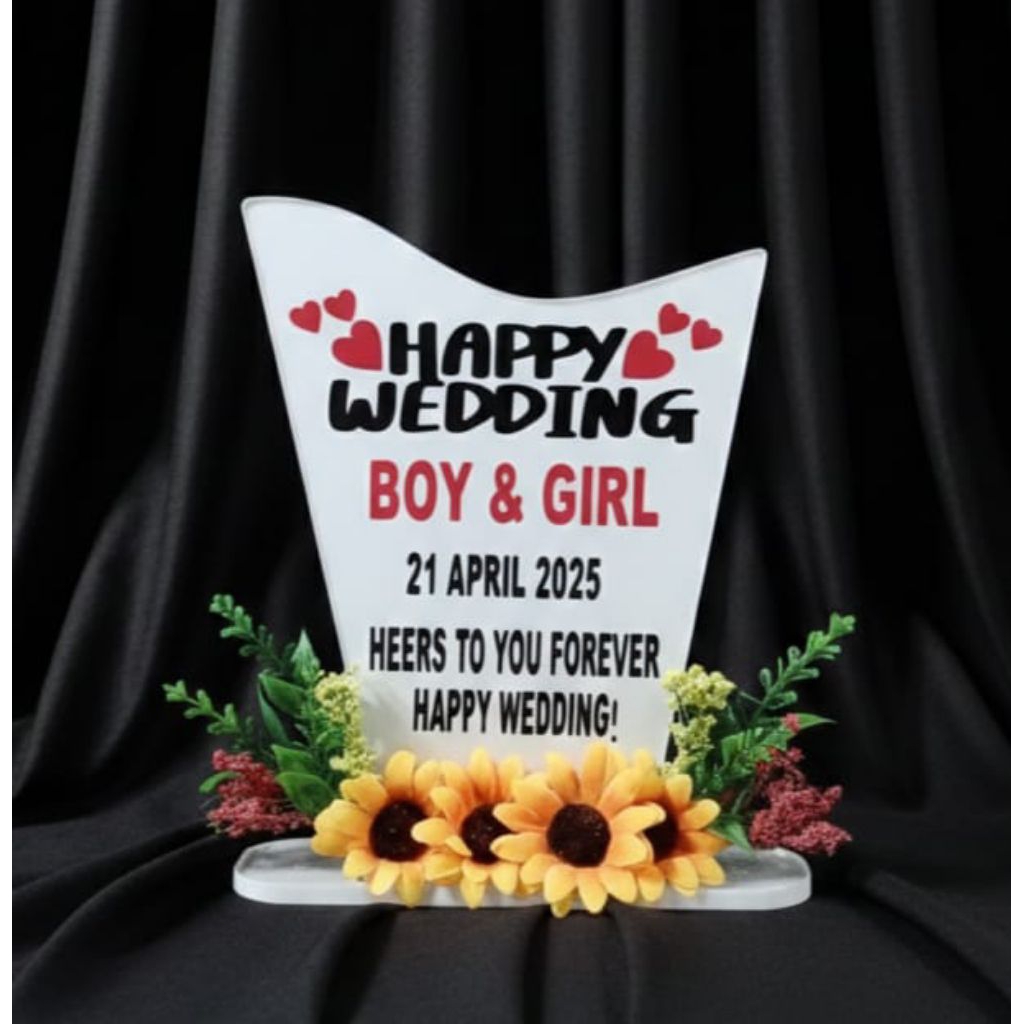 Plakat Akrilik (Ukuran 16cm x 12cm) Ucapan Happy Wedding / Ketebalan Akrilik 5mm