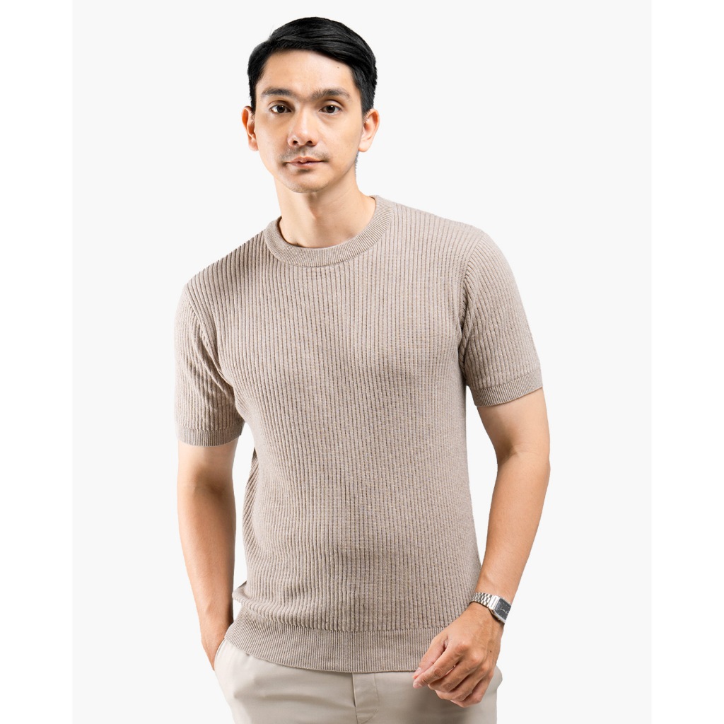 Gomuda Sweater Rajut Pria Cord Crewneck Short Sleeve Knitwear - Choco