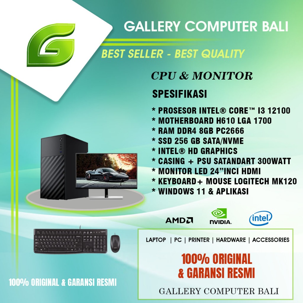 ( cpu dan monitor ) komputer pc rakitan intel core i3 gen 12