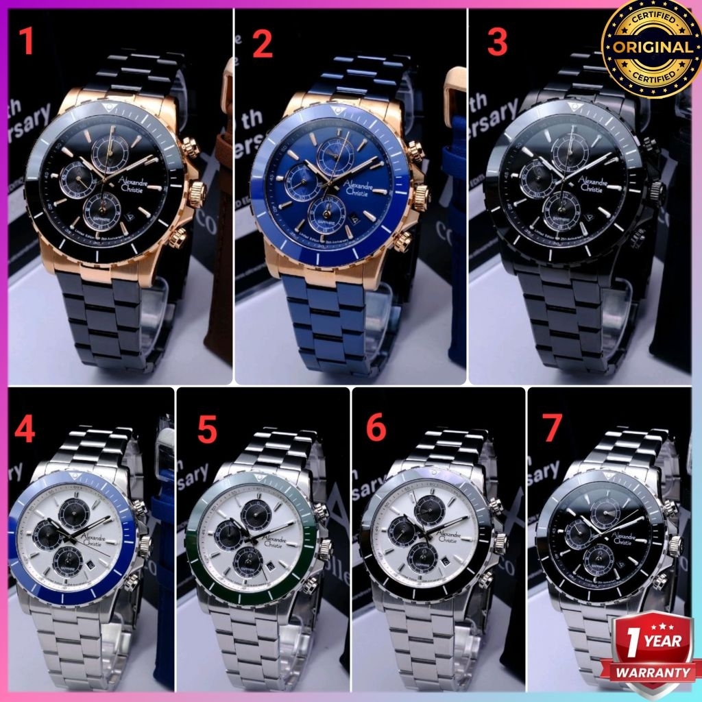 ORIGINAL GARANSI RESMI JAM TANGAN PRIA ALEXANDRE CHRISTIE ROSE GOLD BLACK RANTAI STAINLESS STEEL COW