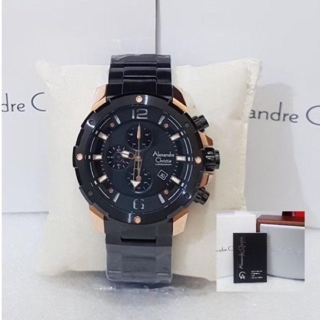 Alexandre Christie AC 6410 AC6410 Full Black Jam Tangan Pria Alexandre Christie Chronograph ACF-6410