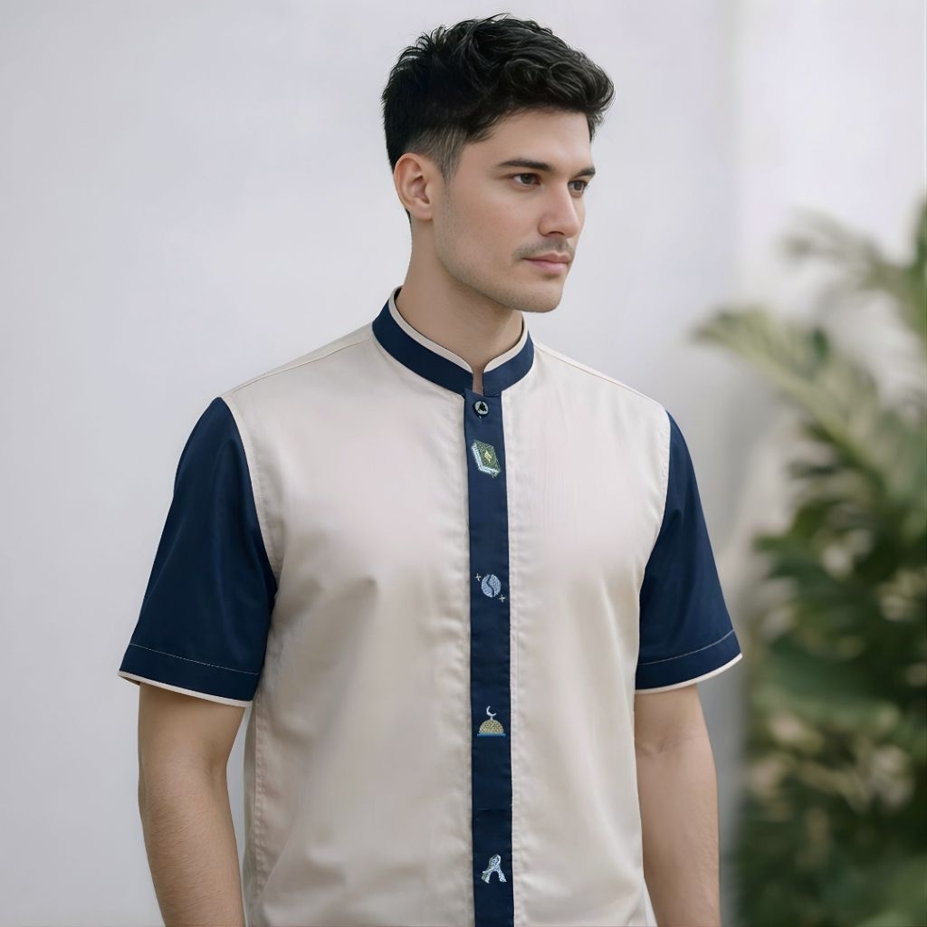 Baju Koko Couple HIRO CREAM Katun Twill Premium original Al-Achwan – Kemeja Koko Jumbo Lengan Pendek