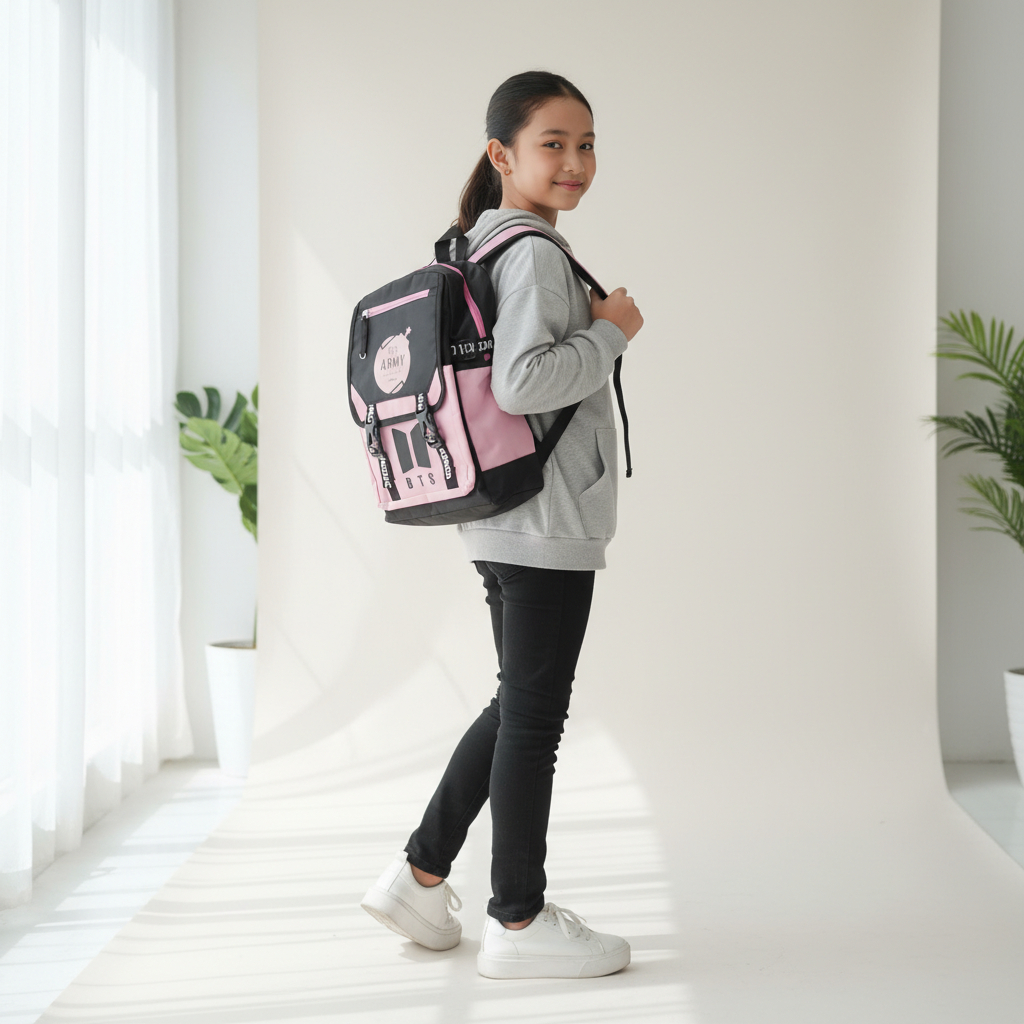 ARRAFA Tas Ransel Sekolah Anak Perempuan TK SD Motif ARMY BTS KPOP /Tas Sekolah Anak Perempuan /Rans