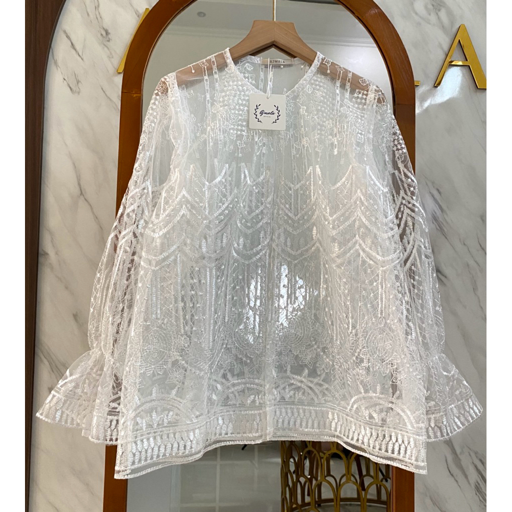 Outer brokat ernik broken white / outer brukat panjang / baju kondangan / baju wisuda / kebaya panja