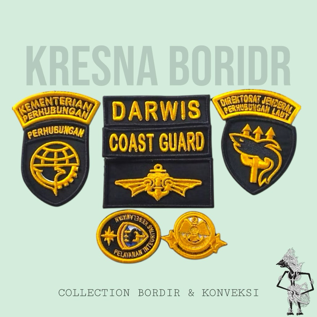 Atribut Coast Guard/Logo Coast Guard/Perlengkapan KPLP/Atribut KPLP Custom Bordir Timbul