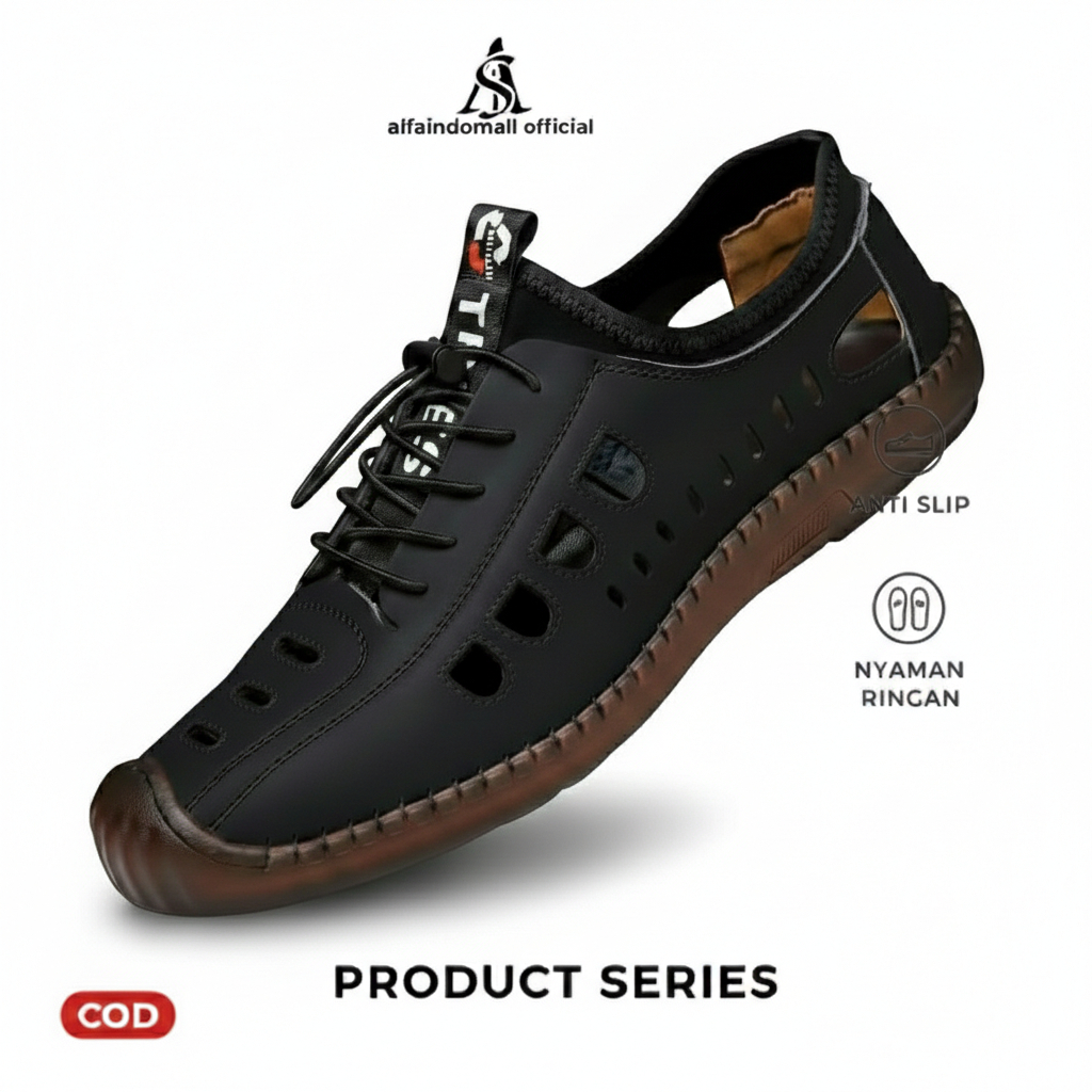 Sepatu Casual Pria Slip On Anti Slip Synthetic Hitam Cokelat Kuning 38-44