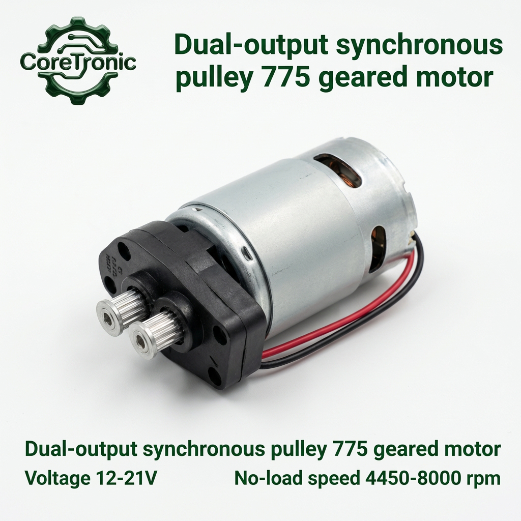 Dinamo Motor DC 775 Gearbox High Speed Dual Output Shaft Pulley 775DX