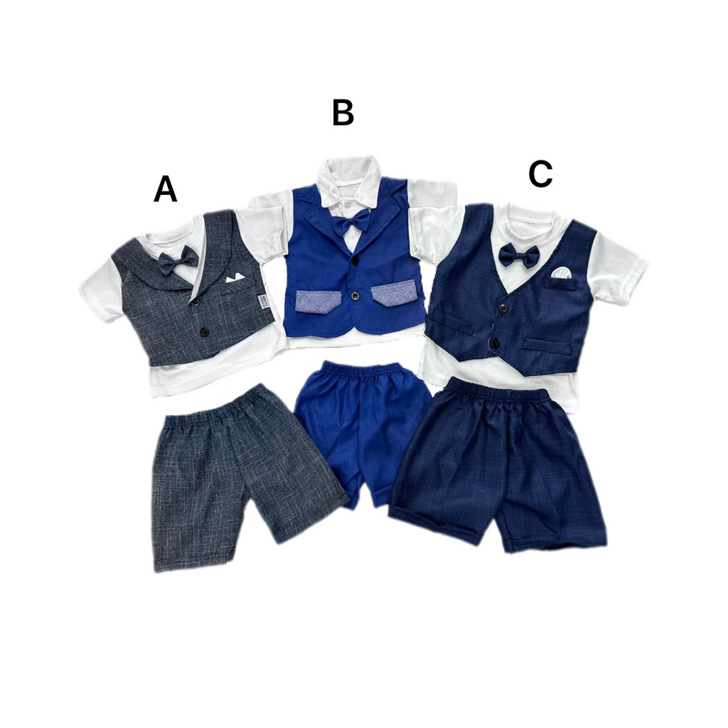 Setelan jas bayi baju pesta bayi tuxedo dasi hitam navy coklat cowok murah adem celana baby boy kaos
