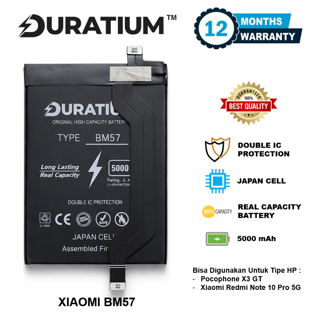 DURATIUM ORIGINAL Baterai Xiaomi Poco X3 GT / Redmi Note 10 Pro 5G BM57 Real Capacity 100% Batre Bat