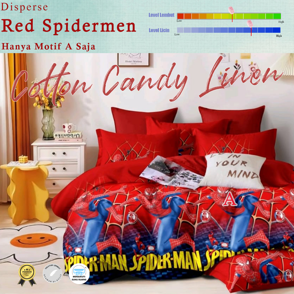 Sprei Set Motif Anak Red Spiderman Katun Disperse / Bedcover Motif Karakter / Motif Kartun