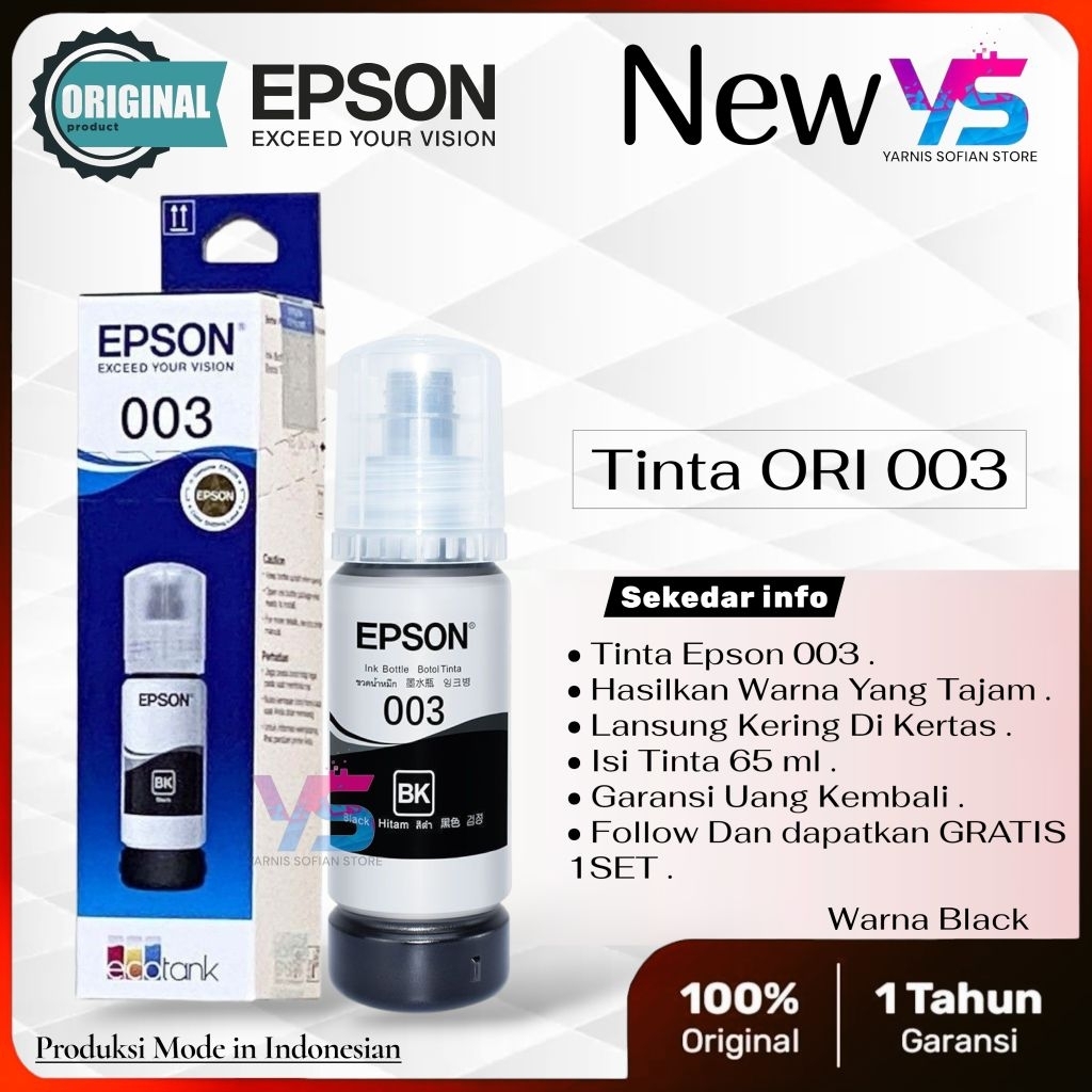 Tinta Printer Epson L3210 / 003 Black 65 ml Original