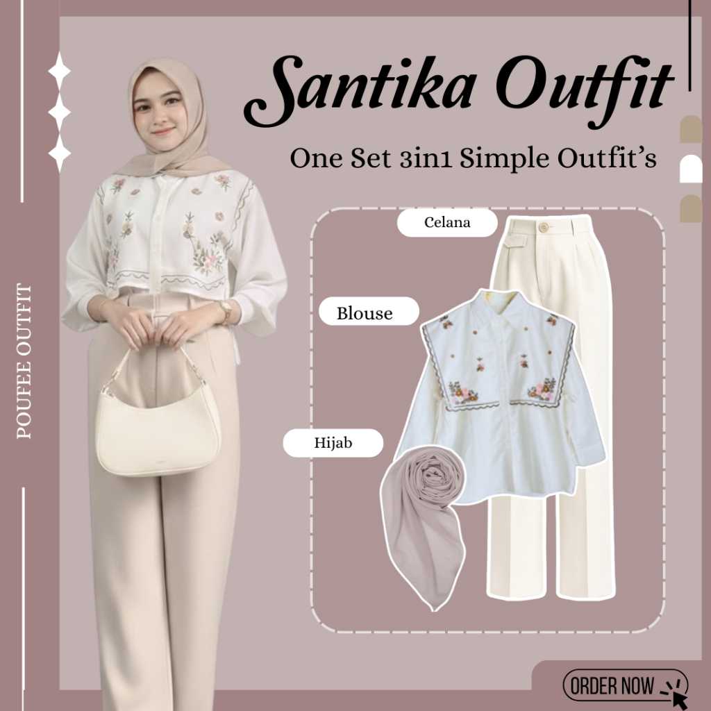 OneSet Ramadhan Kekinian 3in1 Set (Oro Pants - Blouse - Hijab) Outfit Simple Look Santika Set