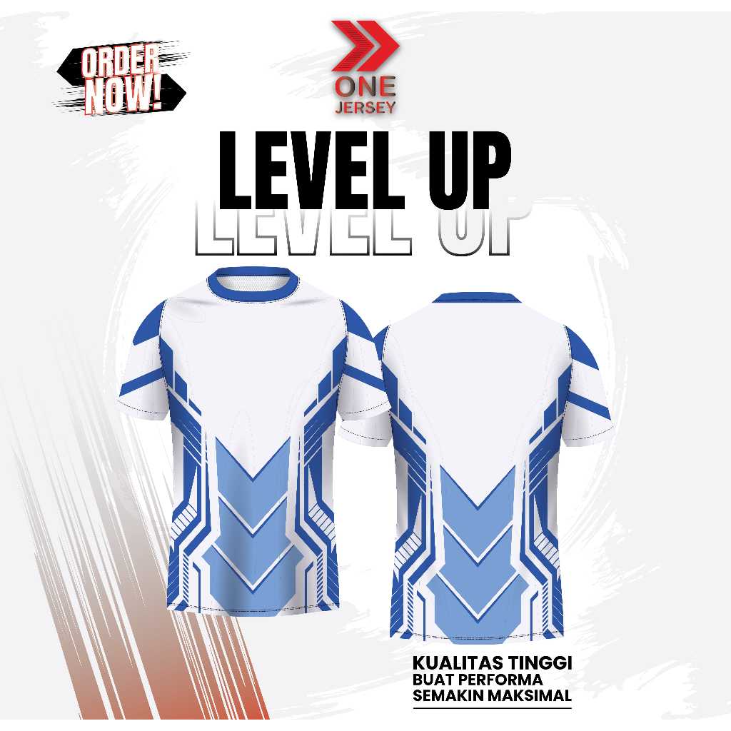 Jersey Printing Custom Level Up Blue - Kaos Olahraga Futsal Sepakbola Badminton Desain Futuristik Pr