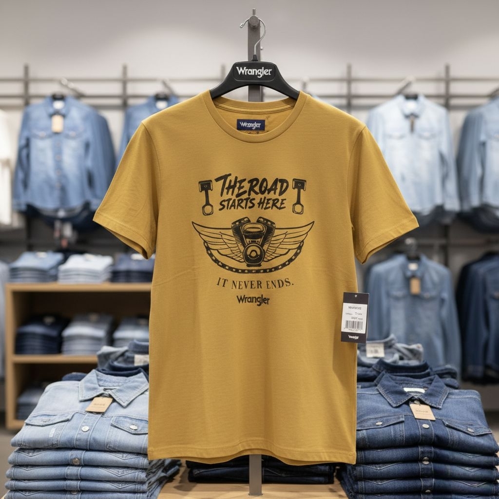 Baju Atasan Kaos Wrangler Original Tangan Pendek Warna Kuning soft Printed Baju Kaos Atasan Cowok Wr