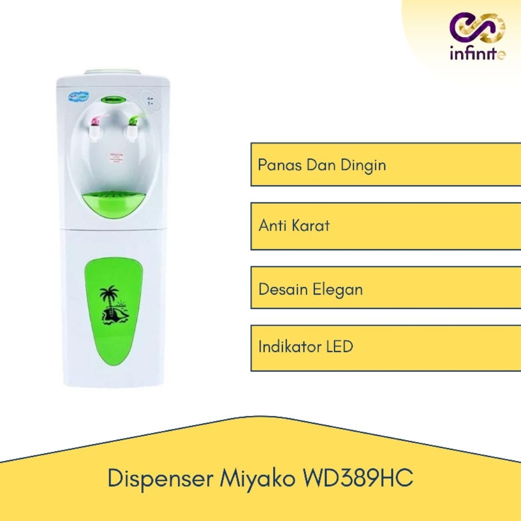 Dispenser Miyako WD389HC Galon Bawah – Hot & Cold Stainless Tank