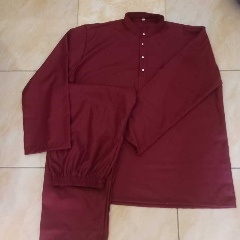 SETELAN BAHAN PREMIUM BAJU MELAYU PRIA DEWASA TOYOBO TELUK BELANGA/BAJU KURUNG MELAYU WARNA MAROON