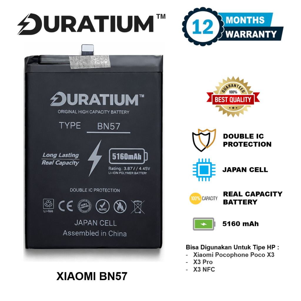 DURATIUM ORIGINAL Baterai Xiaomi Poco X3 / X3 Pro / X3 NFC BN57 Real Capacity 100% Batre Batrai HP G