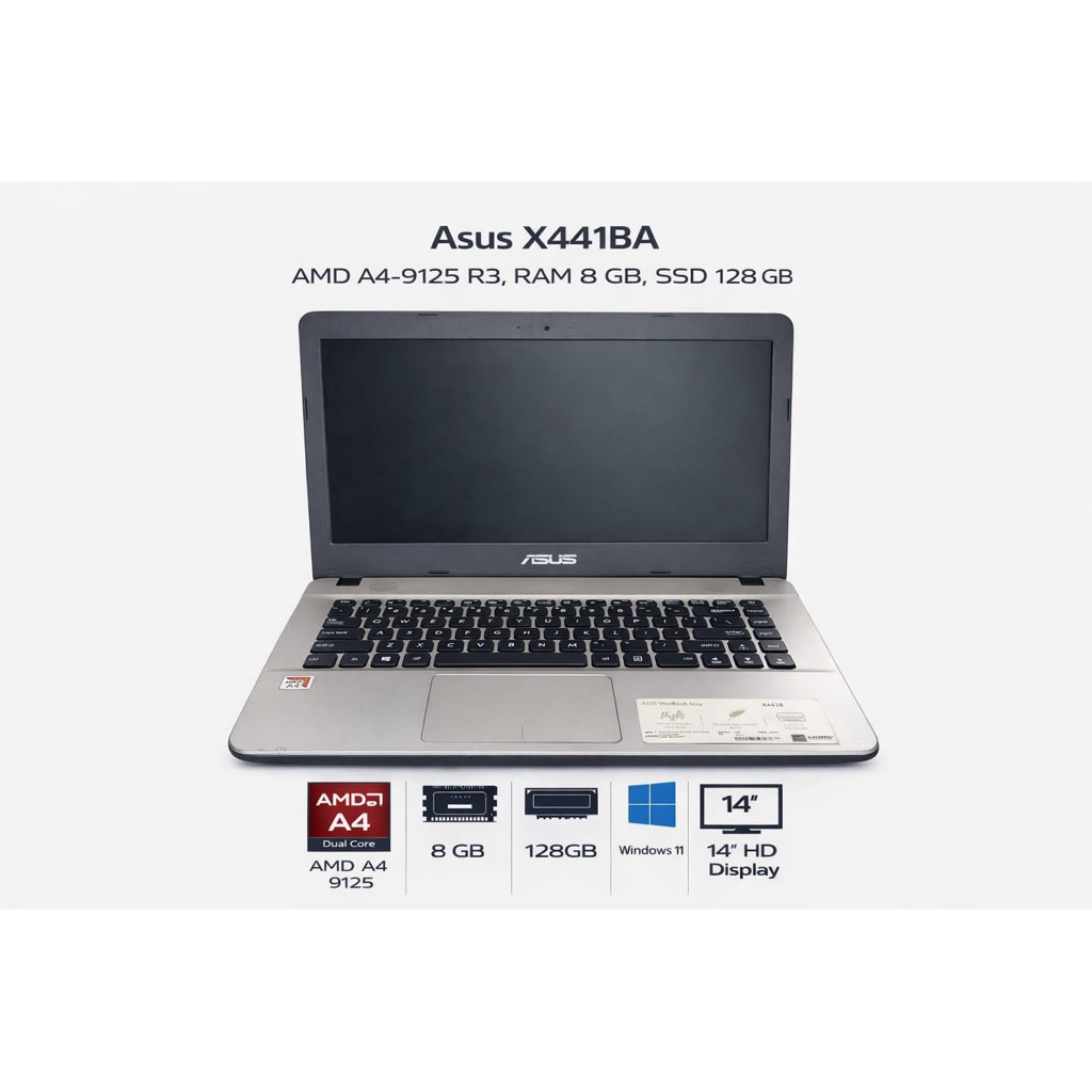 Laptop Asus X441BA AMD A4-9125 RAM 8GB SSD 128GB 14 Inch | Second Siap Pakai | Normal Mulus