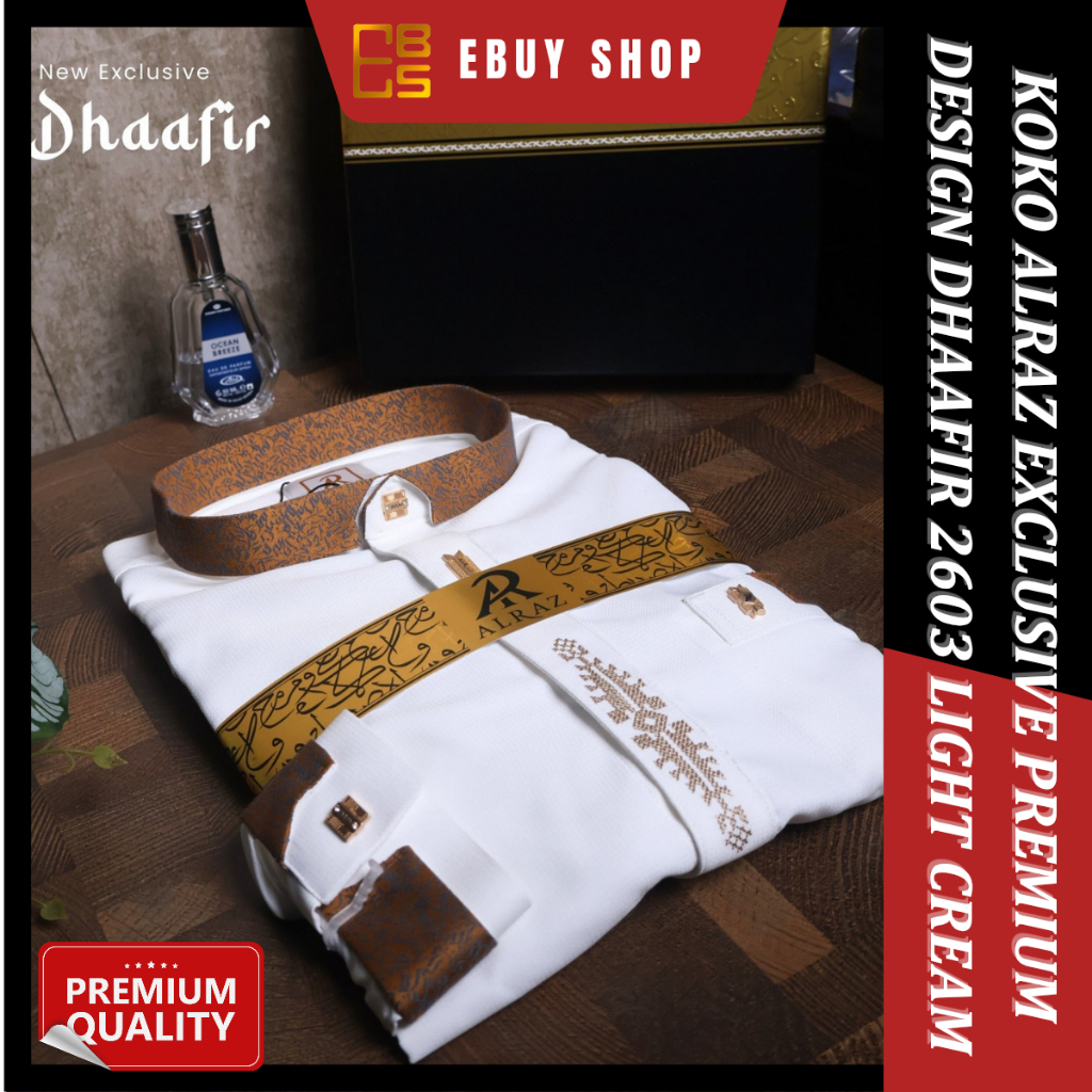 [Non COD] Baju Koko Exclusive Alraz Spesial Ramadhan Design Dhaafir 2603 Light Cream Free Box