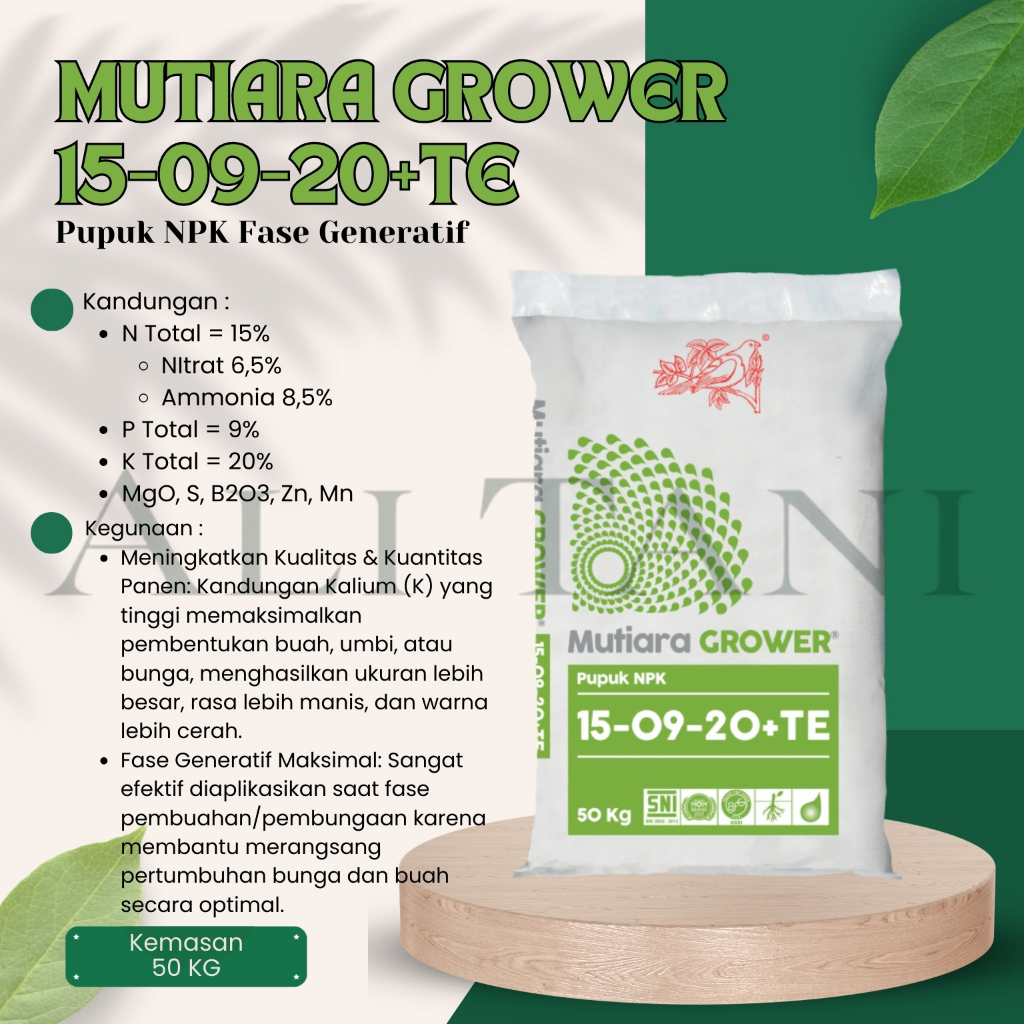 (50 KG) MUTIARA GROWER 15-09-20 Pupuk NPK Fase Pembuahan/Generatif/Pupuk Meroke