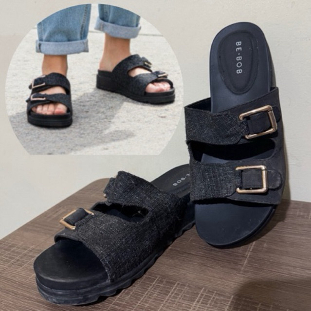BELI 350 BE BOB Sepatu Wanita Belt Sandal Hitam Branded Brand Perempuan Shoes Woman Women Bali Insta