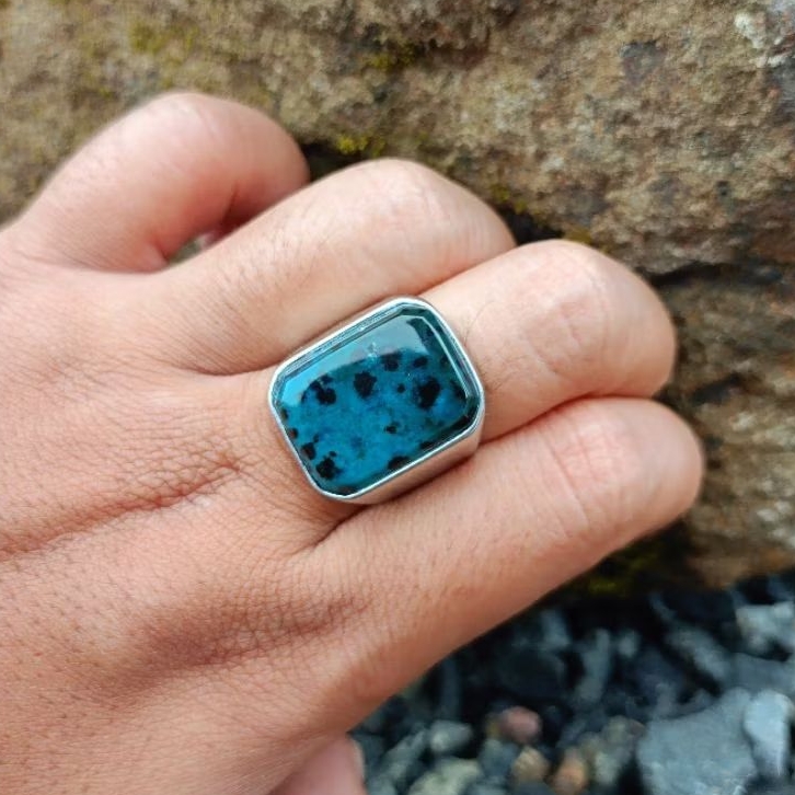 Natural Cincin Akik Bacan Doko Mejiko Totol Kotak Kristal Elegan Simpel