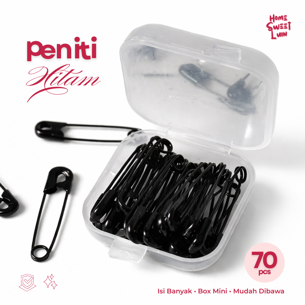Peniti Isi 70 PCS Jilbab Hitam– Safety Pin Hijab Logam Kuat  Kecil untuk Bros, Kerudung, dan Kerajin