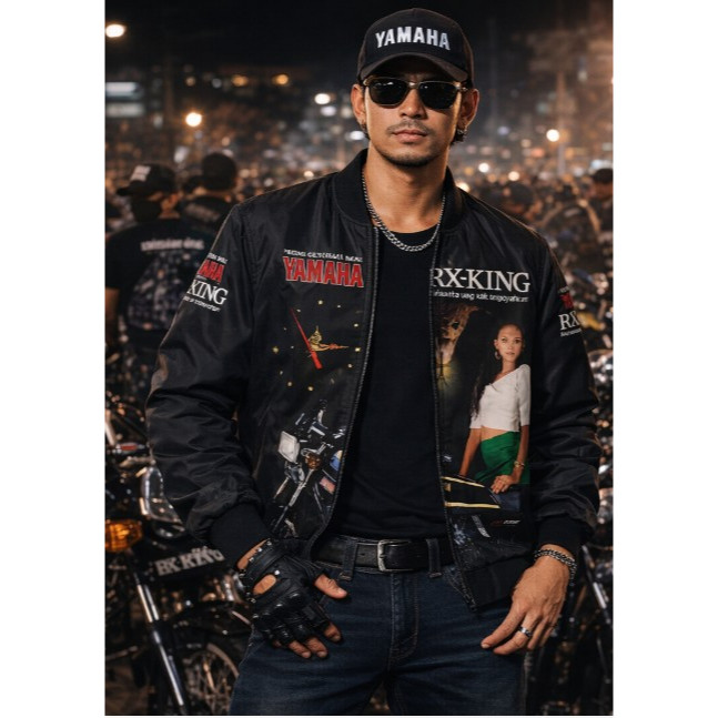 Jaket Bomber Yamaha RX King Pria design Iklan Jadul – Jaket Biker RX King Iklan vintage cobra Macho 