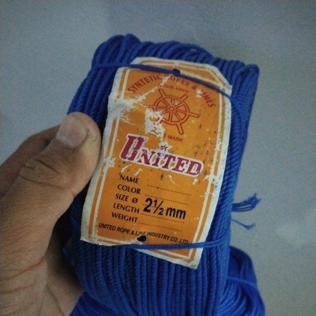 tali tambang ukuran 2,5 mm Panjang 200m tali tampar tali jaring ikan dll merek UNITED dan SEA GULL