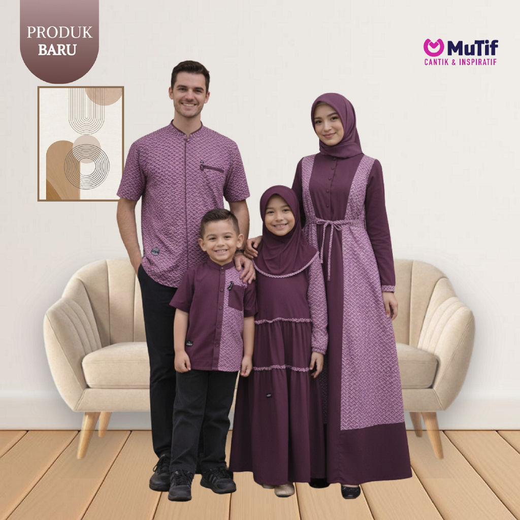 Mutif Gayatri Purple - Baju Sarimbit Couple Keluarga Muslim Terbaru 2026 Kapel Gamis Koko Ayah Ibu A