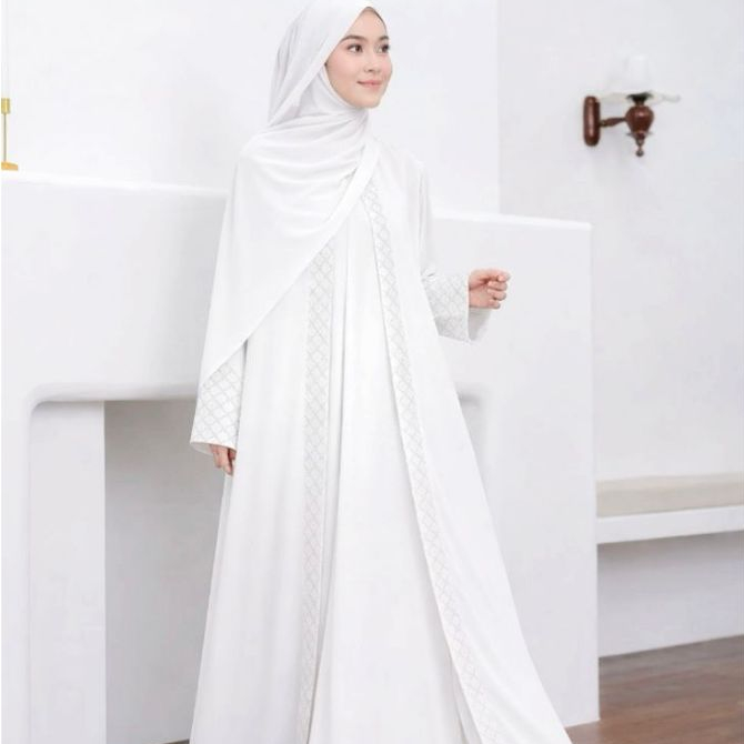Anora Abaya Dress Simple Mewah Turkey Bahan Ceruty Babydoll Mix Tille Kotak - Dress Pesta Kondangan