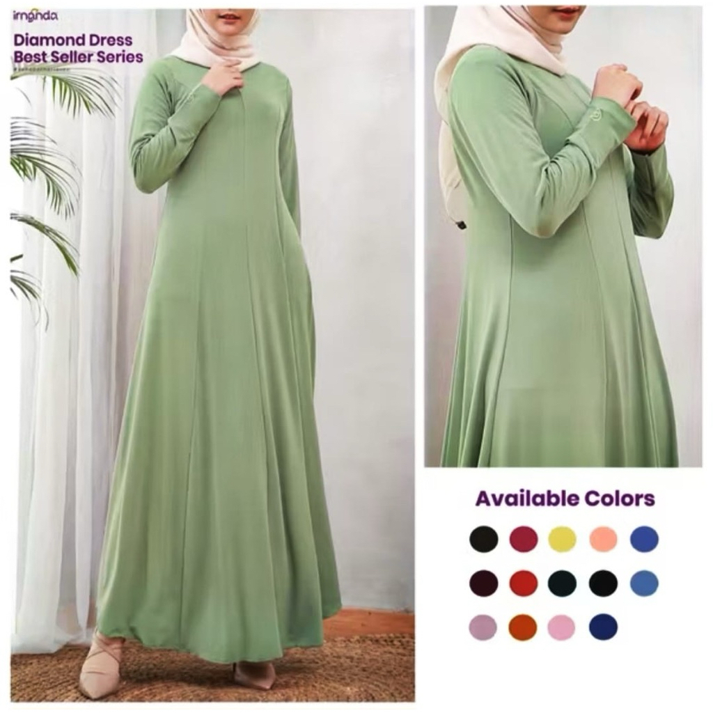 Irnanda Gamis Diamond Dress Polos Jersey Spandex Premium Tebal Homedress