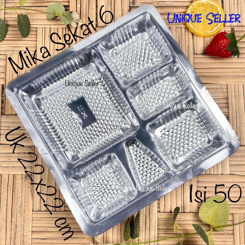 Mika Sekat 6 Kotak Uk 22 cm isi 50 pcs untuk Dus 22x22 cm Mika Lauk isi 6 Nasi Tengah Kotak 22cm