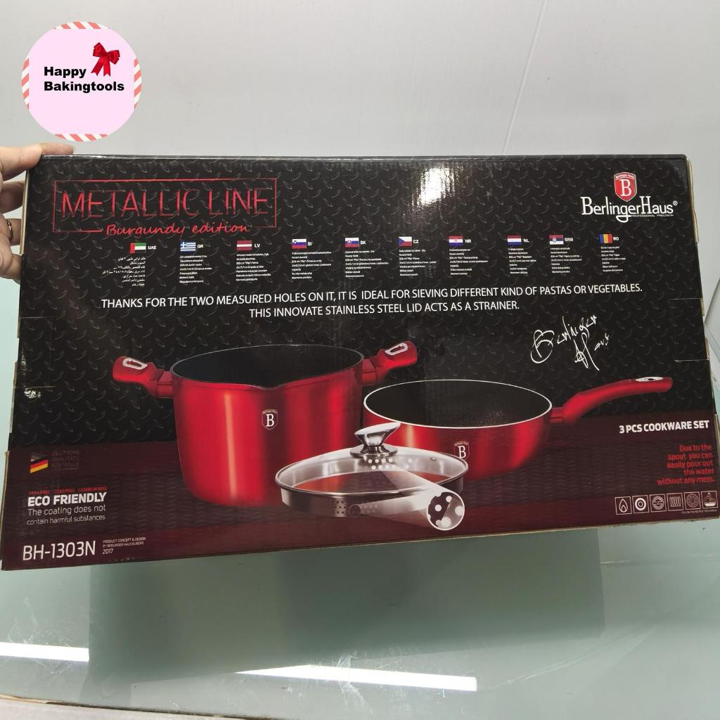 Panci set BerlingerHaus warna merah kitchenware, Panci penggorengan teflon set BerlingerHaus, Panci 