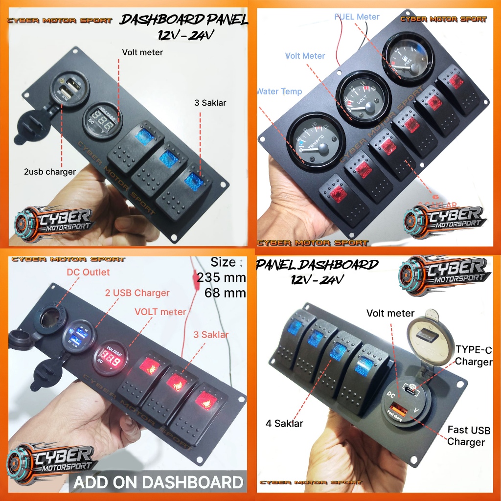 saklar Panel dashboard add on universal . soket usb charger  saklar volt meter 12v . panel interior 