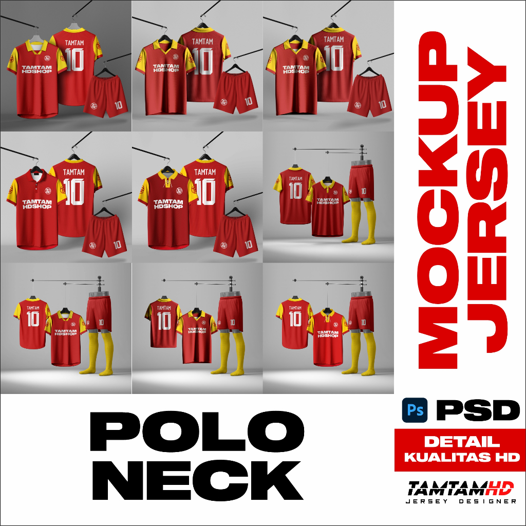 Mockup Jersey Polo Lengan Pendek Hanger (Photoshop/PSD)