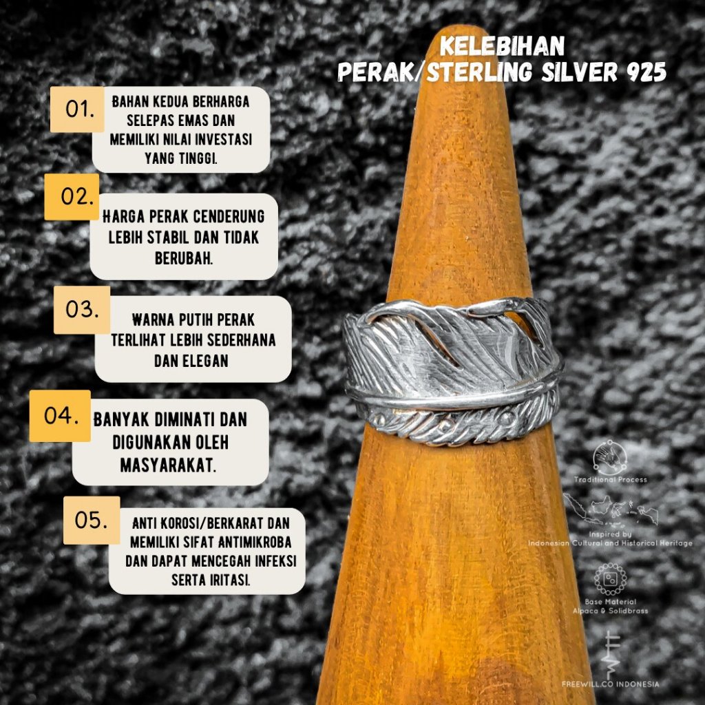 Cincin Perak Pria Feather RUAI FREEWILL - 925 Sterling Silver