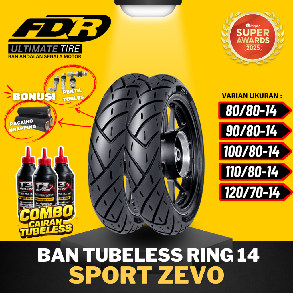 [BAYAR DI TEMPAT] BAN FDR TUBELESS SPORT ZEVO ( 80/80-14 / 90/80-14 / 100/80-14 / 110/80-14 / 120/70