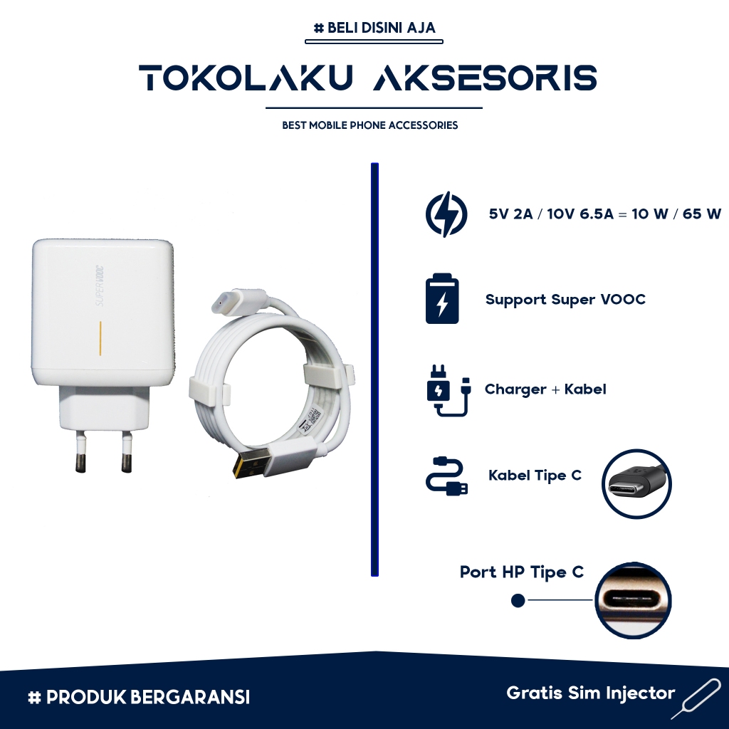 Charger Relme Original Tipe C Super VOOC 10V 6.5A Output 65 Watt Casan Relme 65 Watt Tipe C Charger 
