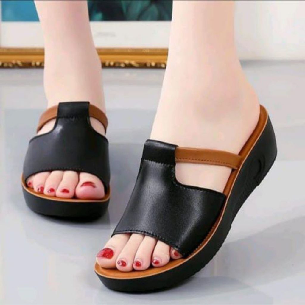 WEDGES PEREMPUAN SANDAL HAK TINGGI SLIP ON SLOP SENDAL SELOP WANITA REMAJA DEWASA AVARA SANTAI PESTA