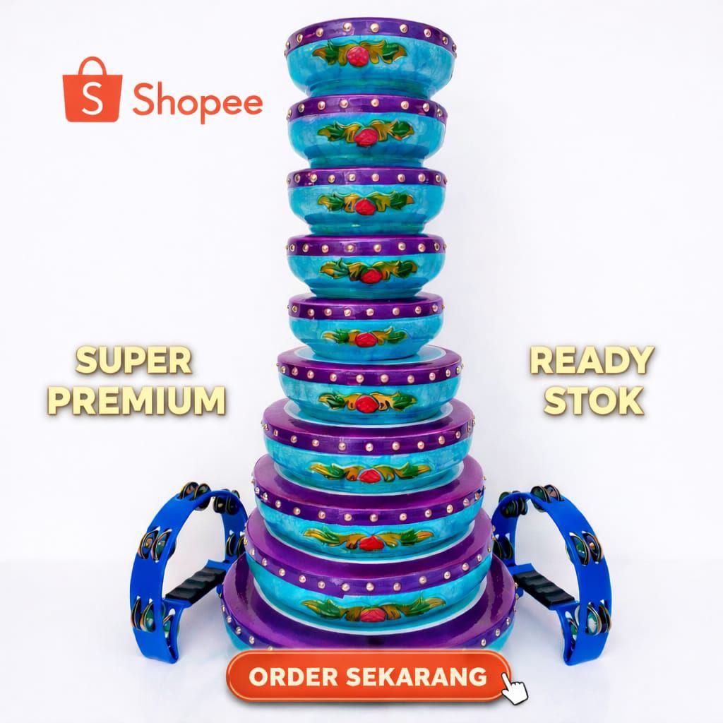 Rebana Qasidah Ukir Kayu 12 Pcs + Bonus Tas - Super Premium Motif Exclusive - Ready Stok