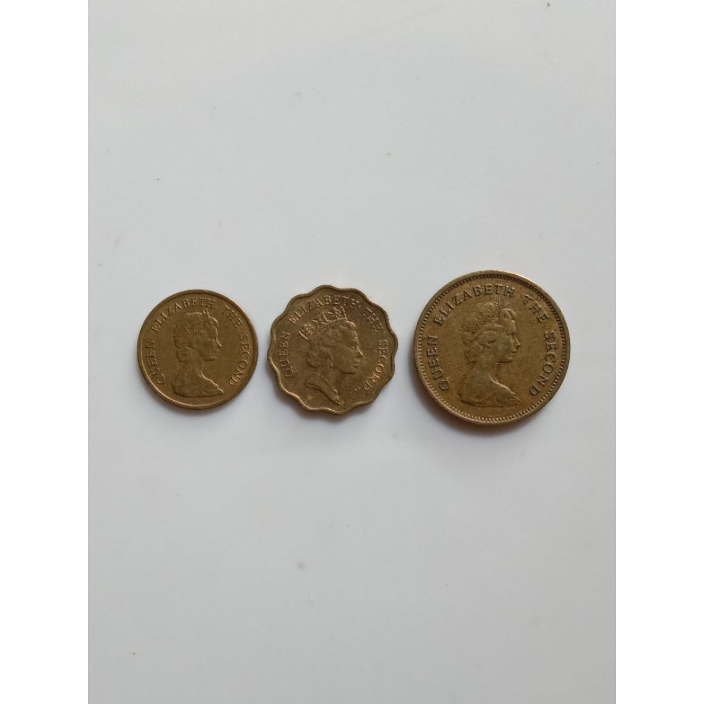 ( 1 set ) 3 keping uang koin asing cent hongkong elizabeth ll