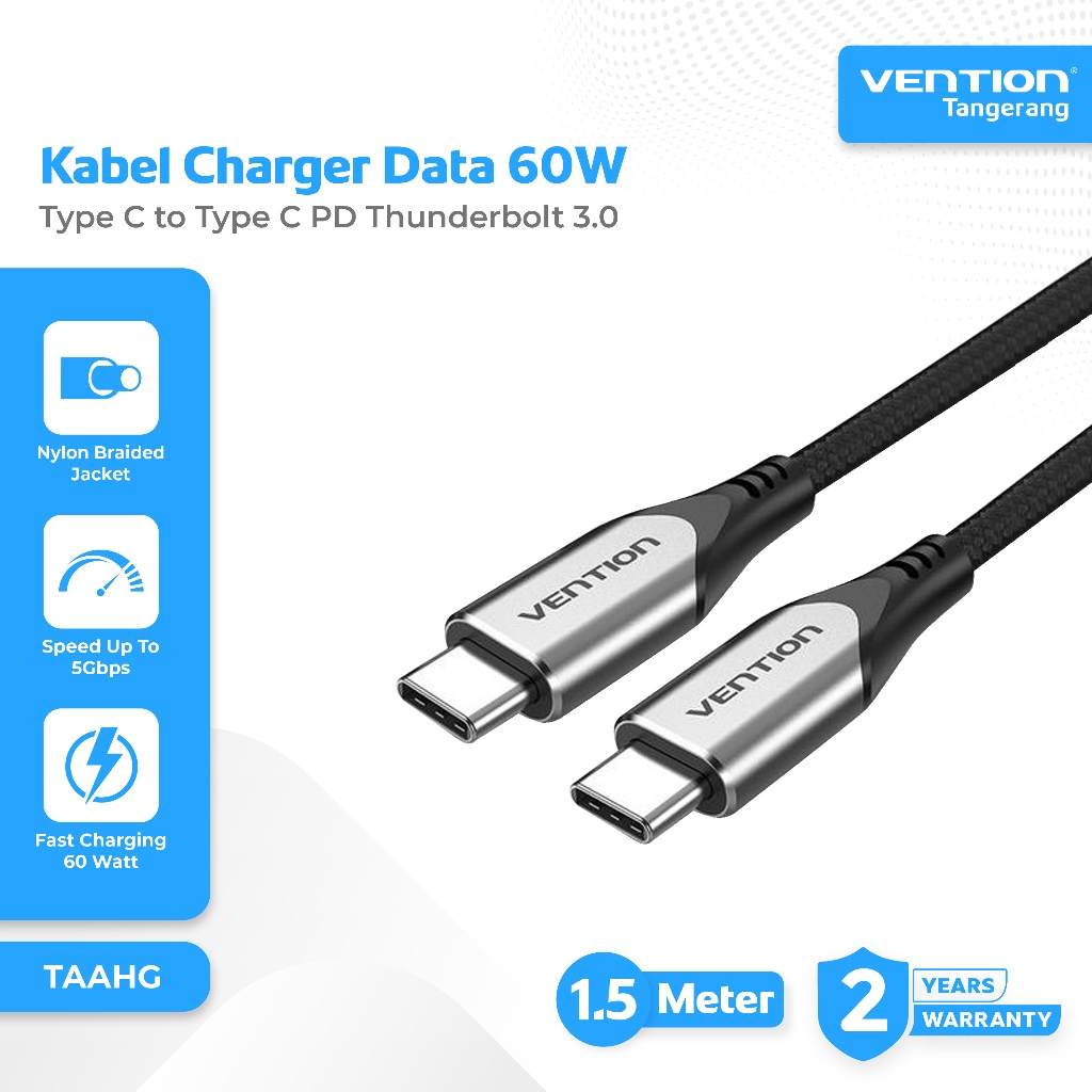 Vention Kabel Charger Data USB 3.1 Type C to Type C PD Power Delivery Fast Charging 60 Watt Thunderb