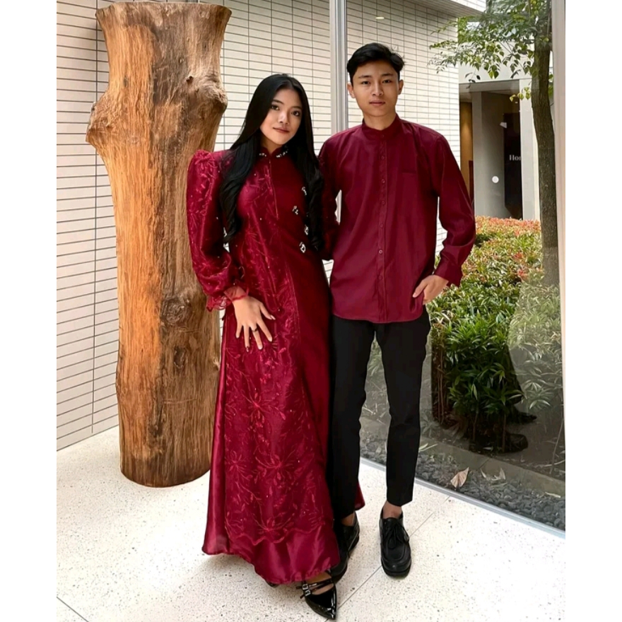 Alanna Gamis couple Satin maxmara Busui Friendly M-XL//Gamis couple cocok buat Lebaran,pesta,kondang