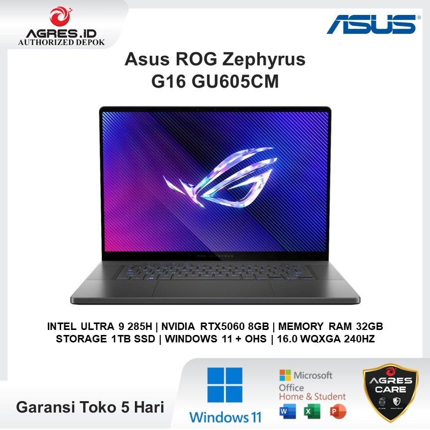 Laptop Asus ROG Zephyrus G16 OLED GU605CM Ultra 9 285H RTX5060 8GB 32GB 1TB Win 11 OHS 16.0 WQXGA 24