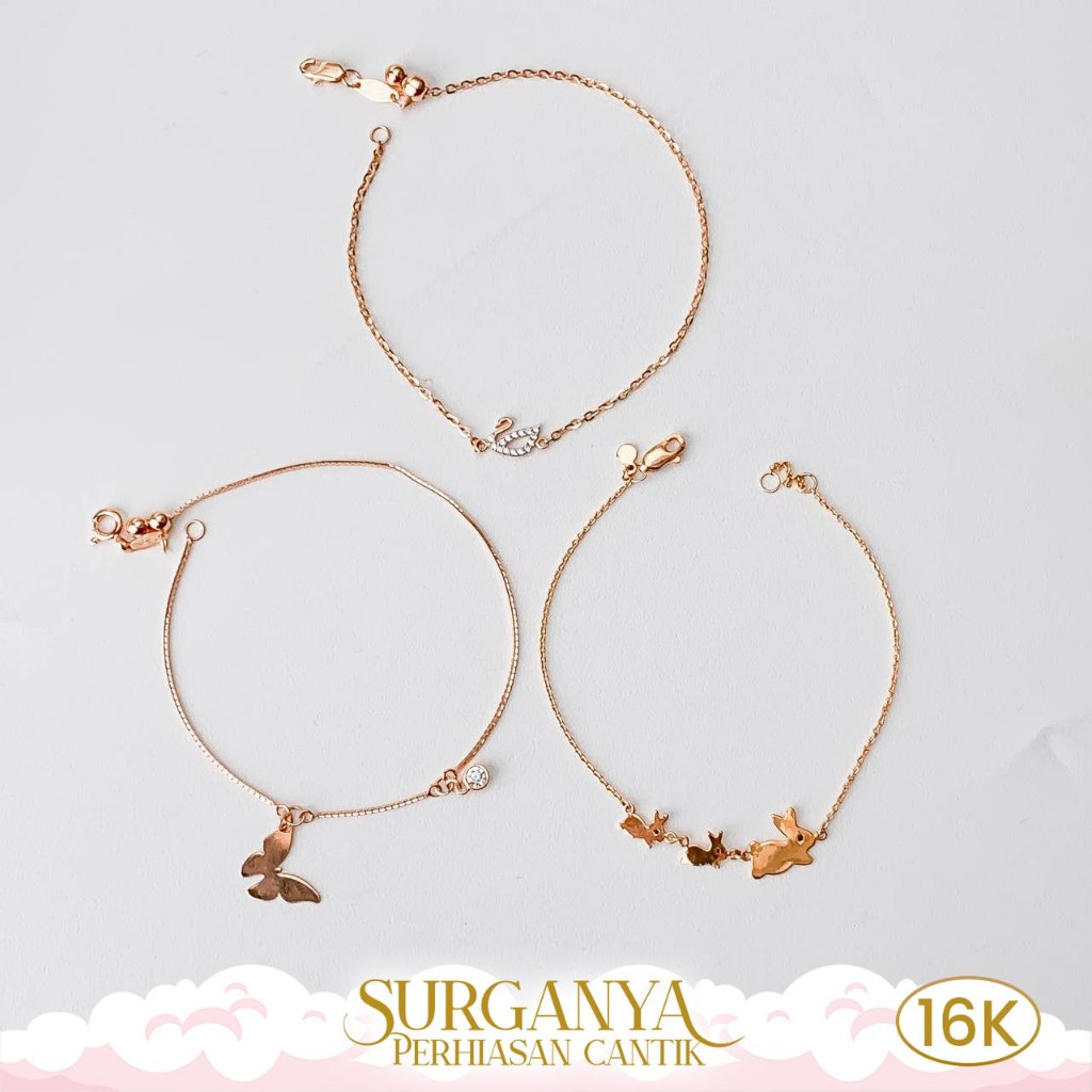Gelang UBS Rantai Variasi Model Swan Pita Bunga - Macan Gold Kadar 16k Yellow Gold