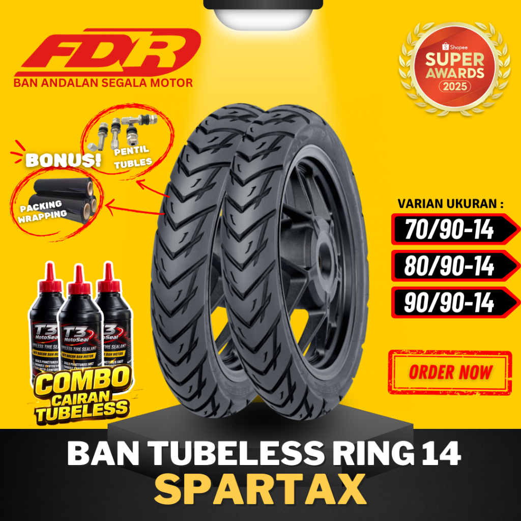 [PAKET SEPASANG MURAH] BAN FDR SPARTAX TUBELESS RING 14 ( 70/90-14 / 80/90-14 / 90/90-14 ) / BAN FDR